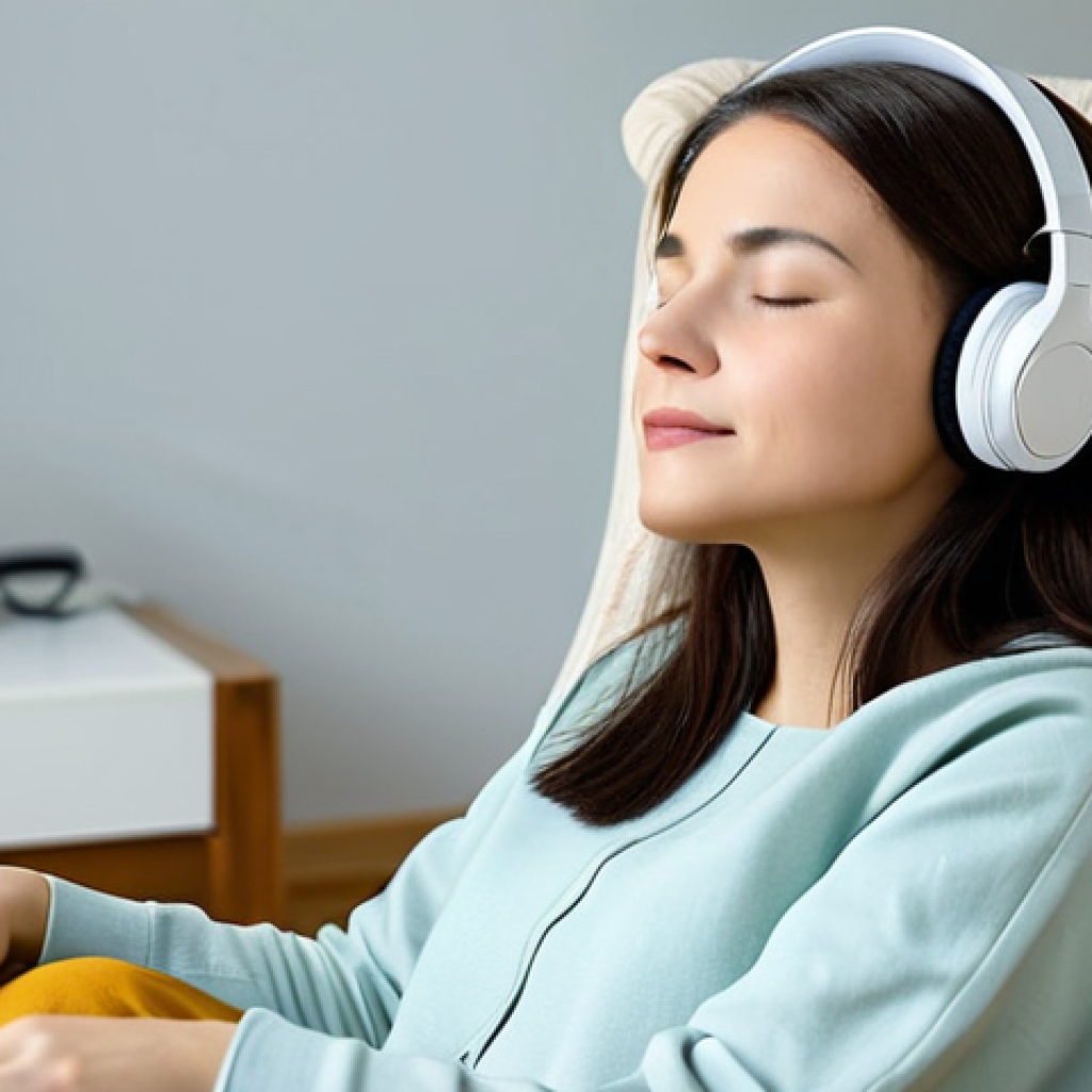 ASMR Relaxation**

"A woman sitting comfortably in a cozy armchair in a brightly lit living room, wearing modest clothing, eyes closed and a serene expression on her face, listening to ASMR through headphones. Soft lighting, focus on the woman's peaceful expression. safe for work, appropriate content, fully clothed, professional, perfect anatomy, correct proportions, natural pose, well-formed hands, proper finger count, natural body proportions."

**
