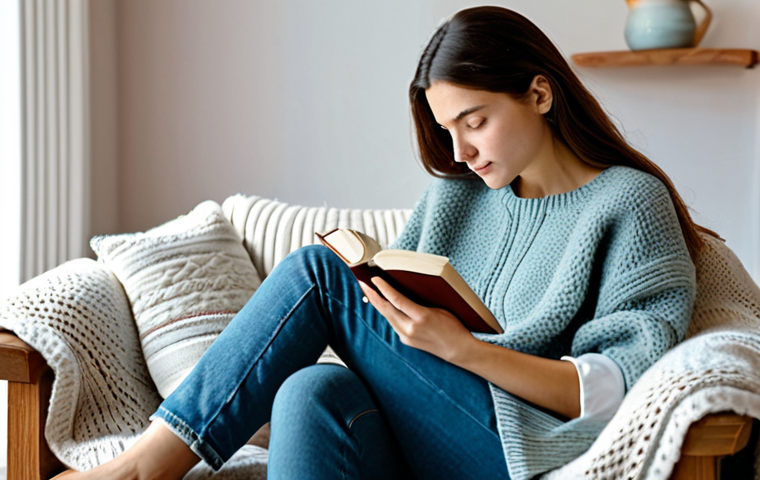 Sensory Exploration**

"A woman with a serene expression, fully clothed in a comfortable sweater and jeans, sitting in a cozy armchair surrounded by various textured objects (a soft blanket, a wooden bowl, a smooth stone). She is holding a book with delicate pages. The background is a softly lit living room with pastel colors. safe for work, appropriate content, fully clothed, professional photography, perfect anatomy, natural proportions, modest, family-friendly."

**