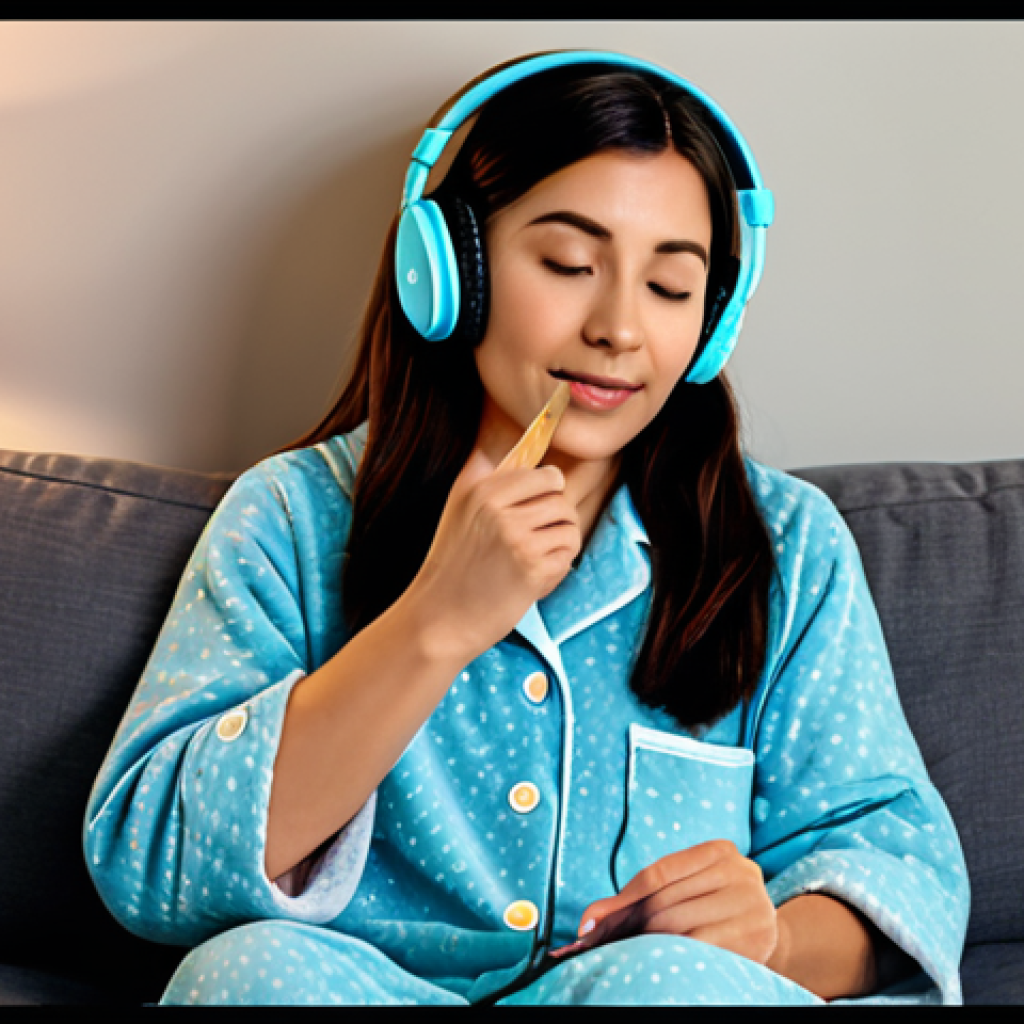 ASMR과 감정 조절의 연관성 - Calming ASMR Experience**

"A woman in a cozy living room, wearing comfortable pajamas, fully clothe...