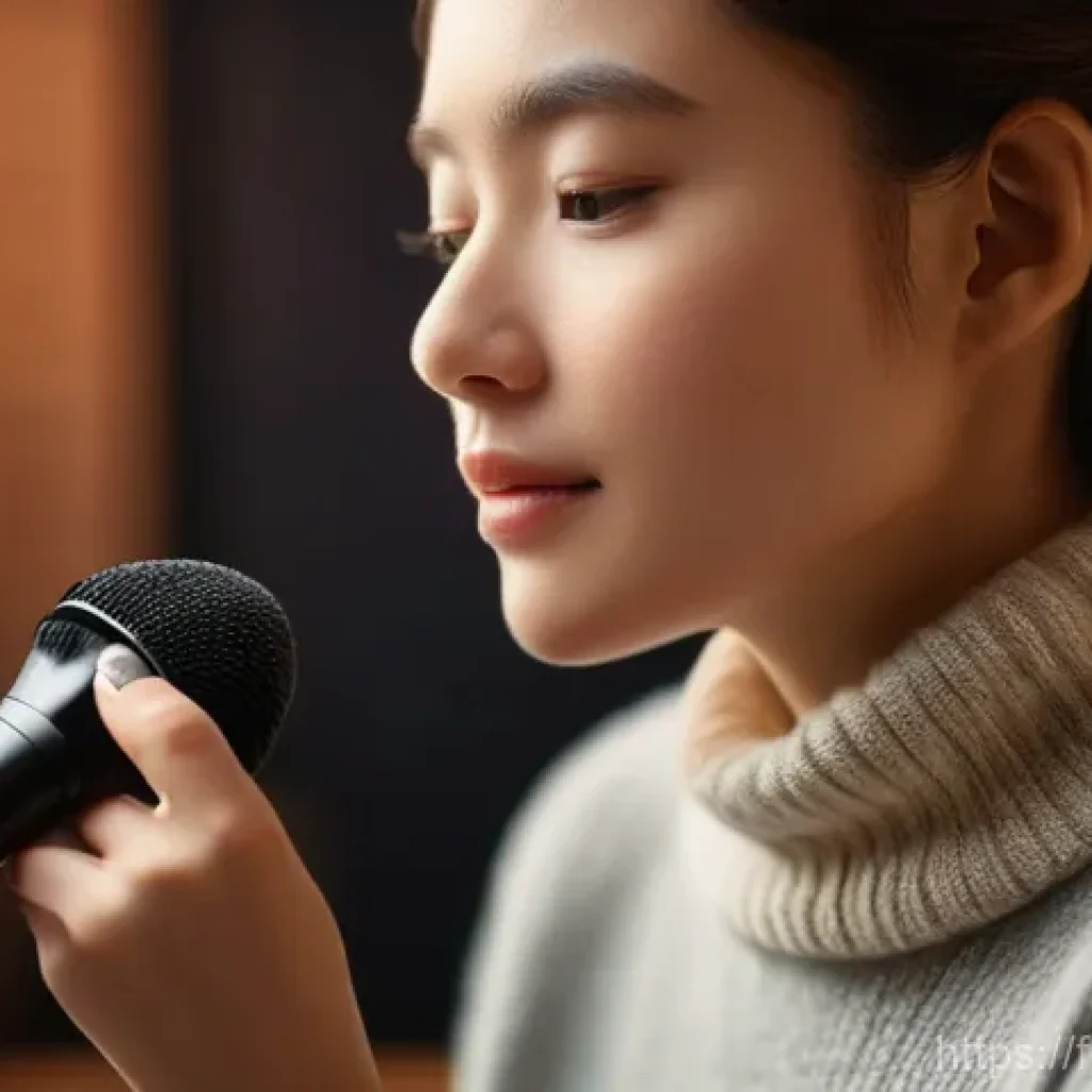 ASMR의 문화적 맥락과 심리적 의미 - **Prompt:** A serene, softly lit close-up shot of a person, likely female, with a gentle, focused ex...