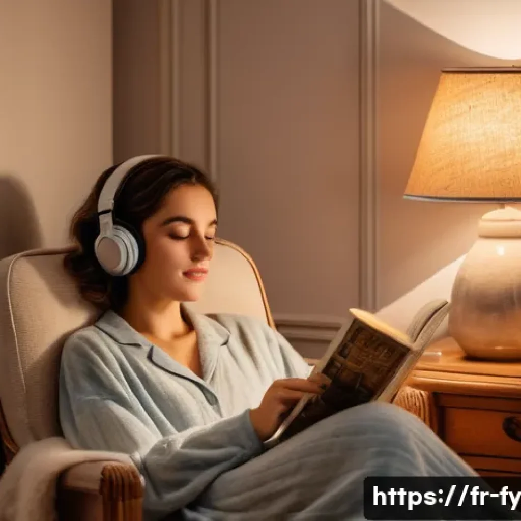 ASMR로 심리적 웰빙 증진하기 - A cozy, softly lit bedroom scene in a typical Parisian apartment, featuring a young adult woman sitt...