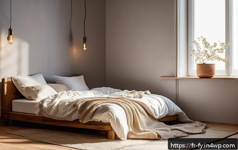 ASMR과 감각 자극의 관계 - A serene bedroom scene designed for ASMR relaxation, featuring a cozy reading nook with soft cushion...