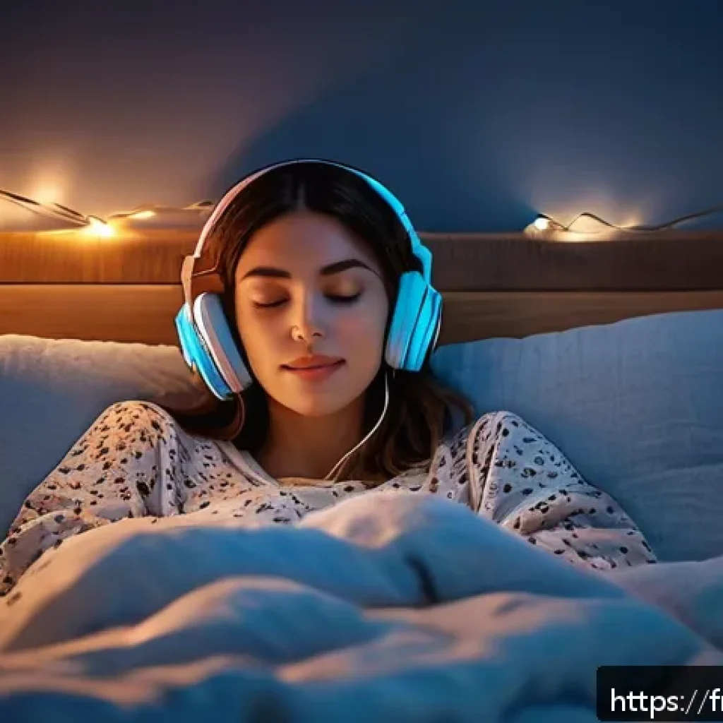 ASMR의 심리적 효과에 대한 개인적 경험 - A cozy, dimly lit bedroom scene at night featuring a young adult woman wearing comfortable pajamas a...